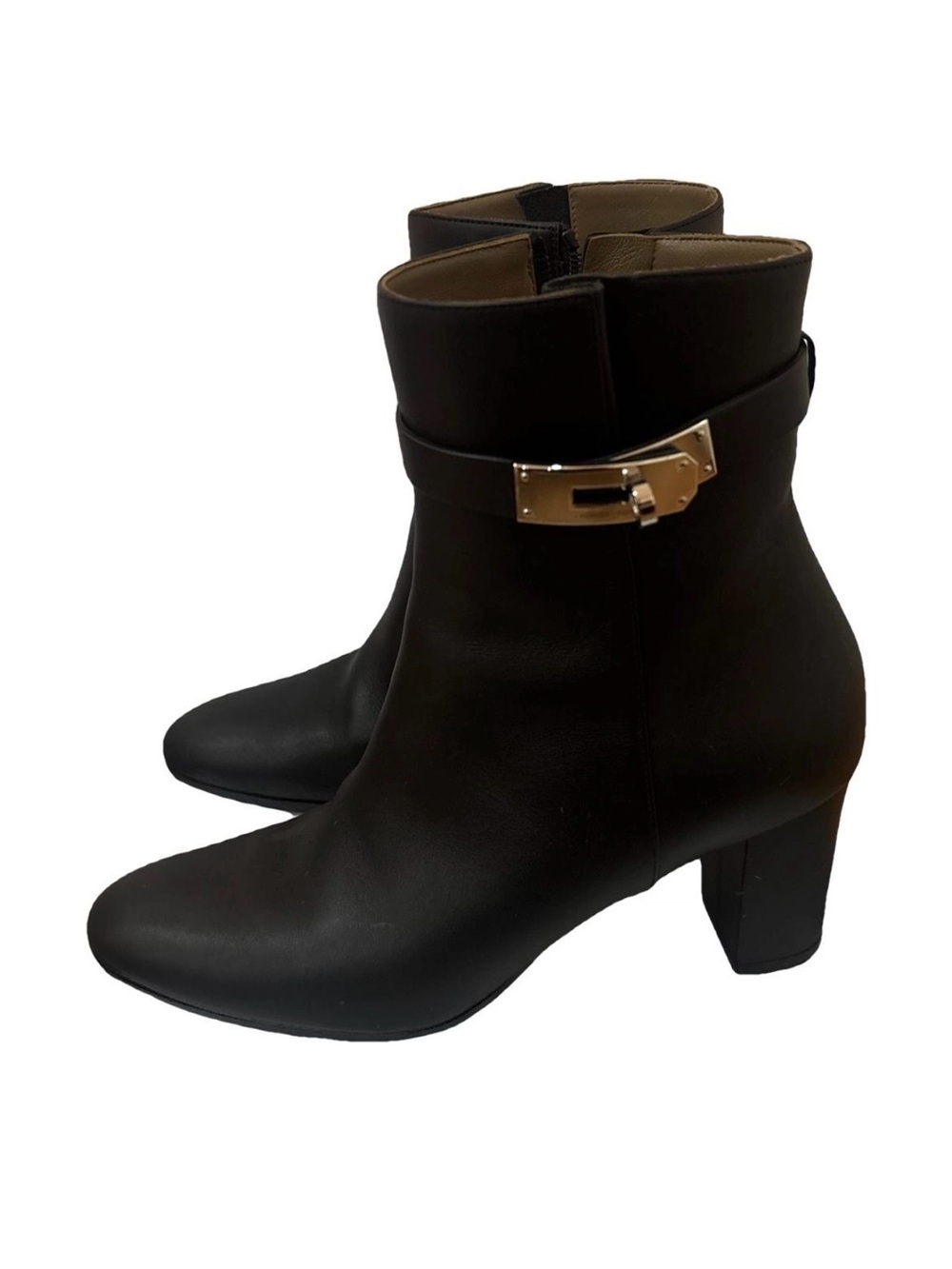 Hermes Saint Germain Ankle Boots Black Leather with Silver Buckle